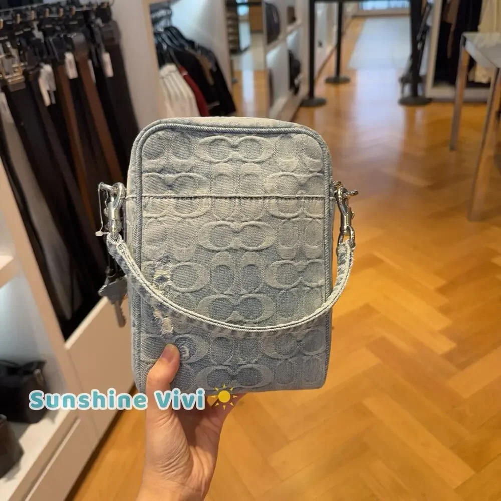 NWT Coach Tristan Crossbody Bag 14 In Loved Signature Denim With Charms CET70